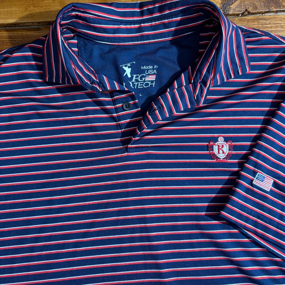 FG‎ Tech Golf Polo Shirt Men's Large Striped USA Made Knollwood Club Illinois